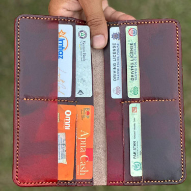 Handmade Dye long Wallet for Men Genuine Vag-Tan Material