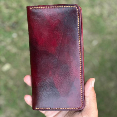 Handmade Dye long Wallet for Men Genuine Vag-Tan Material