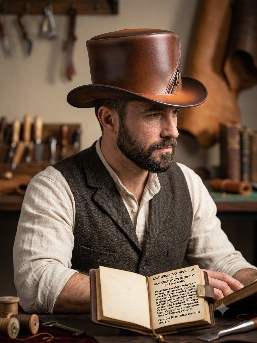 WhatsApp Image 2026-07-02 at 22.56.23 7 Reasons the Handmade Leather Zipper Top Hat Is the Ultimate Steampunk Fashion Statement - Image 1