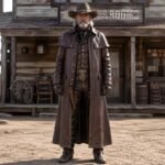 Old West Cowboy Leather Duster Coat in brown leather with classic Western cowboy style